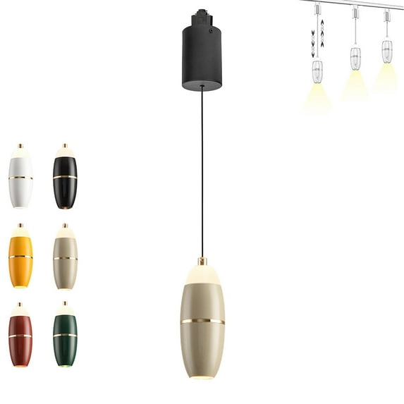 FSLiving 8W Adjustable Levitate Track Pendant Light H-Type Retractable Lift Pendant Light with Minimalist Modern Aluminum&Acrylic Shade Indoor Island Light Adjustable Length,Beige Grey - 1 Light