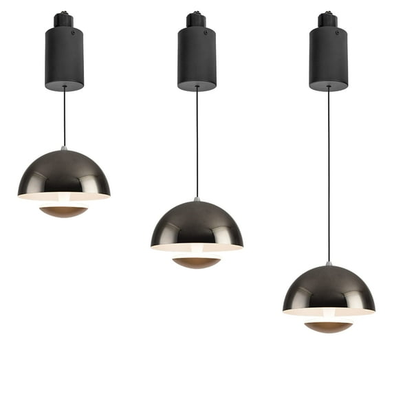 FSLiving 8W Adjustable Levitate Track Pendant Light J-Type Retractable Lift Track Pendant Light with Aluminum Shade Indoor Island Light Adjustable Length 3000K for Kitchen Island,Black - Set of 3