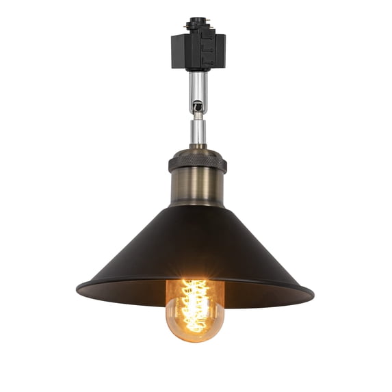 FSLiving Adjustable Angle H-Type Track Pendant Light E26 Bronze Base Black Metal Shade Retro Industrial Design Lighting Fixture for Kitchen Island Bar Sink Home Decor (No Bulb & Track) - 1 Light