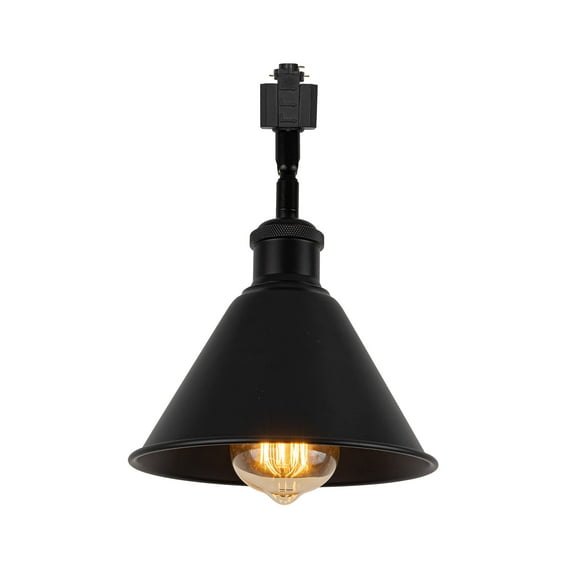 FSLiving Adjustable Angle H-Type Track Pendant Light E26 Matt Black Base Black Metal Shade Retro Industrial Design Lighting Fixture for Kitchen Island Bar Sink Home Decor (No Bulb & Track) - 1 Light