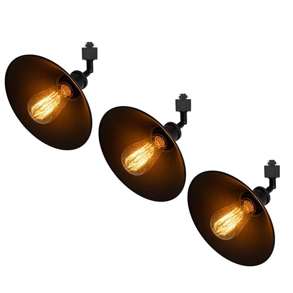 FSLiving Adjustable Angle H-Type Track Pendant Light E26 Matt Black Base Black Metal Shade Retro Industrial Design Lighting Fixture for Kitchen Island Bar Sink Home Decor (No Bulb & Track) - Set of 3