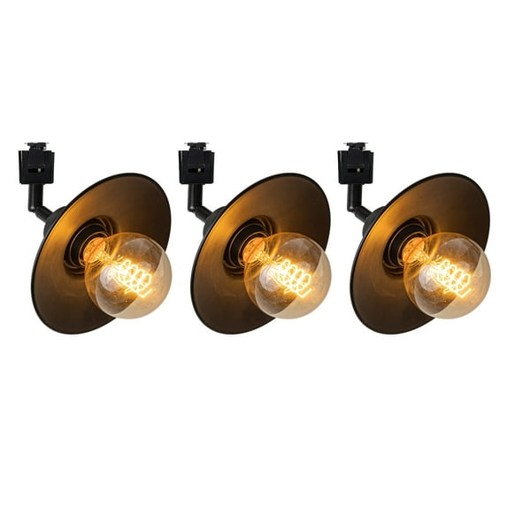 FSLiving Adjustable Angle J-Type Track Pendant Light E26 Matt Black Base Black Metal Shade Retro Industrial Design Lighting Fixture for Kitchen Island Bar Sink Home Decor (No Bulb & Track) - Set of 3