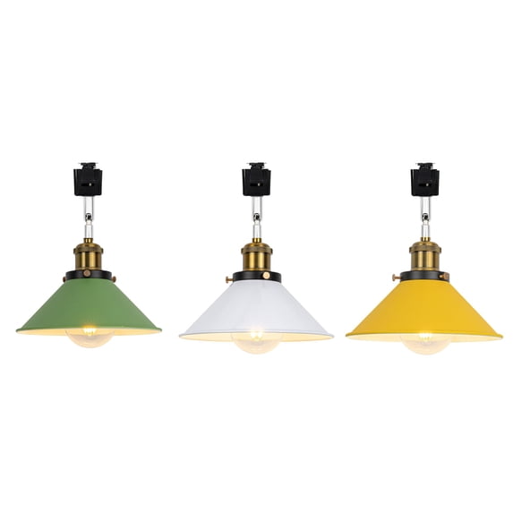 FSLiving Adjustable Angle J-Type Track Pendant Light,Green/Yellow/White Metal Shade with Vintage E26 Copper Base for Kitchen Bar Sink Counter (Bulb & Ceiling Track Sold Separately) - 3 Lights