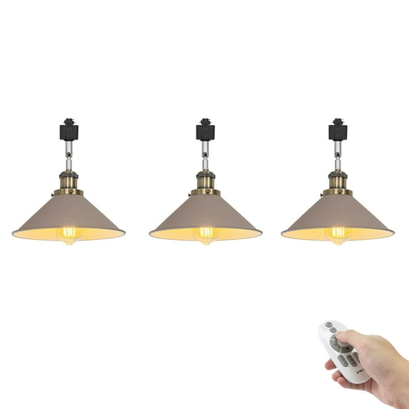 FSLiving Adjustable Angle Remote Control H-Type Track Pendant Light,E26 Bronze Base with Khaki Metal Shade,Dimmable&Color Changing&Timing Lamp for Store (Ceiling Track Sold Separately) - 3 Lights