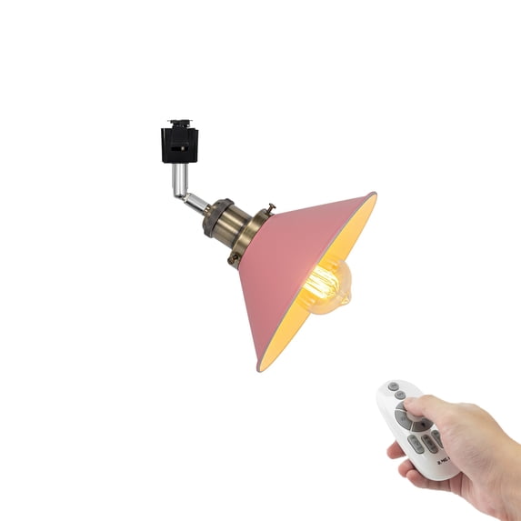 FSLiving Adjustable Angle Remote Control J-Type Track Pendant Light,E26 Bronze Base with Pink Metal Shade,Dimmable&Color Changing&Timing Lamp for Store (Ceiling Track Sold Separately) - 1 Light