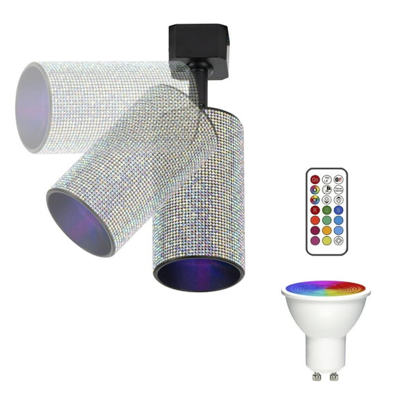 FSLiving Adjustable H Type Track Light, Rhinestones Ceiling Spotlighting Remote Control, Color Changing RGB White GU10 Timer Bulb Mini Lights Track Mounted for Kitchen Shopwindow Disco Ball