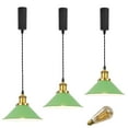 thumbnail image 1 of FSLiving Adjustable Height 12V Track Lighting H-Type Track Pendant Light with Antique Brass Socket Vintage Metal Cone Green Shade Industrial Factory Pendant Lamp for Dinning Table - Set of 3, 1 of 9