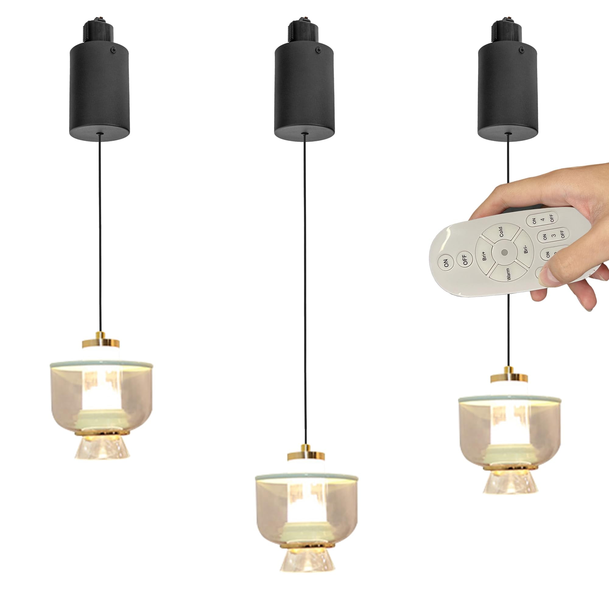 FSLiving Adjustable Height Amber Track Pendnat Light J-Type Retractable ...