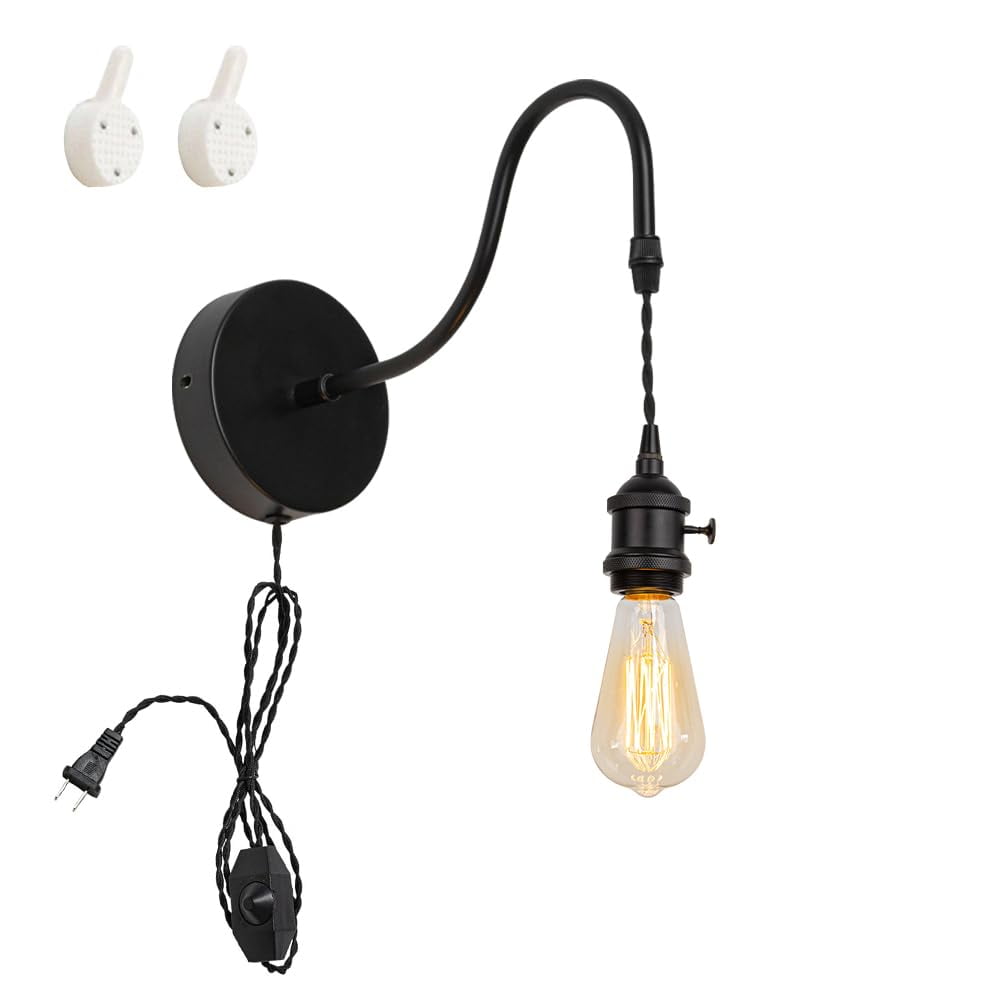 FSLiving Adjustable Height Gooseneck Wall Sconce with 9.8ft Plug-in ...