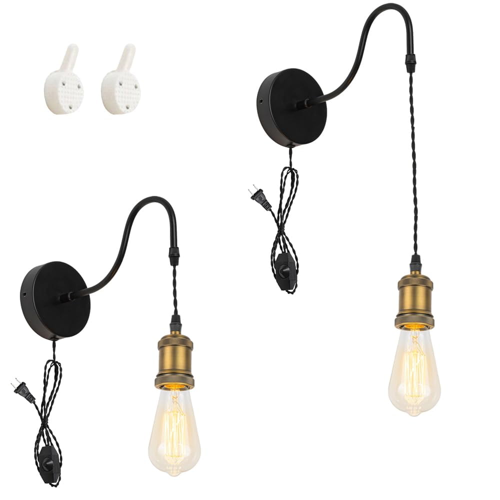FSLiving Adjustable Height Gooseneck Wall Sconce with 9.8ft Plug-in ...