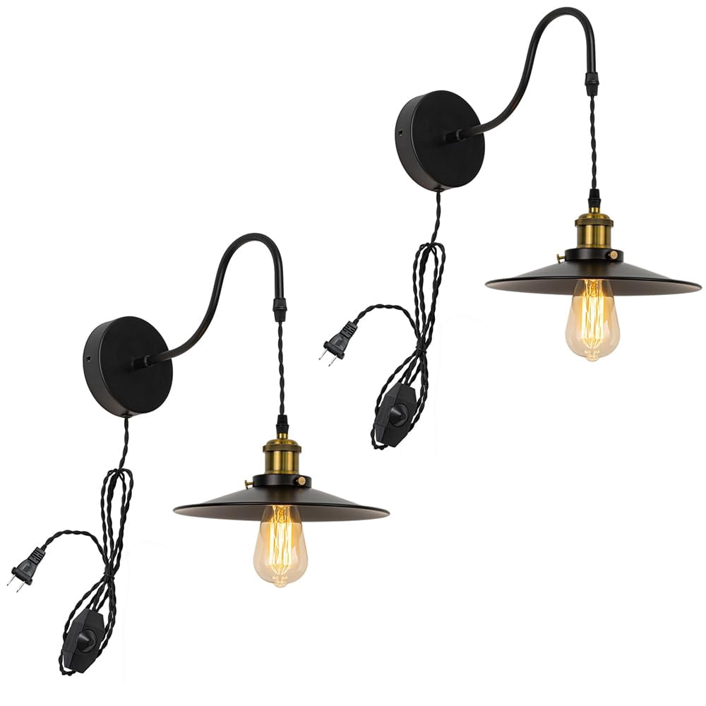 FSLiving Adjustable Height Gooseneck Wall Sconce with 9.8ft Plug-in ...