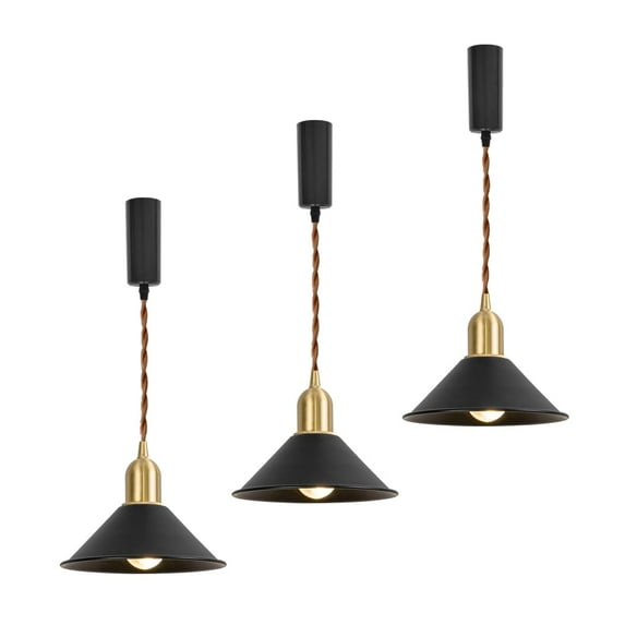 FSLiving Adjustable Height H Type Track Light with E26 Brass Base and Vintage Black Metal Shade,Decorate Lighting Fixtures for Farmhouse Kitchen Sink (Bulb & Ceiling Track Sold Separately) - 3 Lights