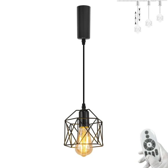 FSLiving Adjustable Height H Type Track Lighting Black Iron Square Bulb Guard Cage 5 Ft Industrial Vintage Stytle, Smart Edison Bulbs, 2200K-6500K Track Mount Pendant Light Timer for Dinning Table
