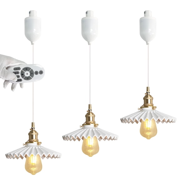 FSLiving Adjustable Height H-Type Track Lighting with Ceramic Marble White Shade Smart Edison Bulb 2200K-6500K Track Mount Pendant Light Timer for Dinning Table,Customizable - 3 Lights