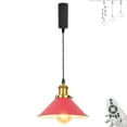 thumbnail image 1 of FSLiving Adjustable Height H Type Track Lighting Cone Shape Antique Brass Socket Red Shade 5 Ft Industrial Vintage, Smart Edison Bulb, 2200K-6500K Track Pendants Timer Decorate for Dinning Table, 1 of 9