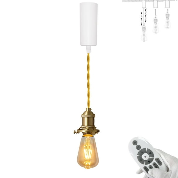 FSLiving Adjustable Height H Type Track Lighting E26 DIY Industrial Track Light Heads Lamp Smart Edison Bulbs, 2200K-6500K Track Mount, Timer Decorate for Dinning Sloped Ceiling 5 Ft, Brass - 1 Light