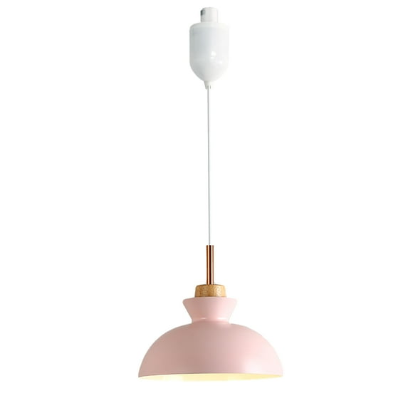FSLiving Adjustable Height H Type Track Lighting Macaron-Style Wooden Rose Gold Handle 4 Ft Industrial Stytle Track Mount Metal Pendant Light Decorate for Dinning Table Vaulted Ceiling(Pink)