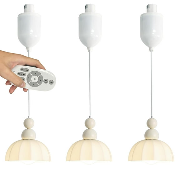 FSLiving Adjustable Height H Type Track Lighting Retro Milky-White Glass Umbrella Metal E26 Socket 4Ft with Remote Control,2200K-6500K Pendant Lamp Decorate for Dinning Table Restaurant - Set of 3