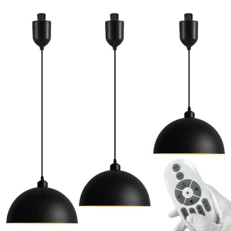 FSLiving Adjustable Height H Type Track Lighting Vintage Black Dome Lamp 4Ft Industrial Smart Edison Bulbs 2200K 6500K Track Mount Pendant Light Timer for Dinning Table White Lining Set of 3
