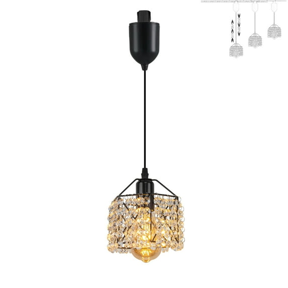 FSLiving Adjustable Height H Type Track Pendant Light Iron Square Crystal Cage Lamp Track Mount E26 Socket Vintage Style Pendant Light for Dinning Table Top Island Sloped Ceiling - 1 Light
