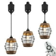 thumbnail image 1 of FSLiving Adjustable Height Halo Track Light, 4 ft Cord, Farmhouse BOHO Natural Hemp Rope Black Mini Cylinder Industrial Style H-Type Track Mount Pendant Lights, Smart LED Edison Bulbs for Kitchen, 1 of 7