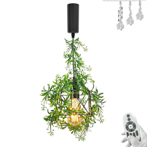 FSLiving Adjustable Height Halo Track Light Pendants,Plant DIY, MCM Designs Pendant Light Black Square Cage,E26 Smart LED Edison Bulbs for Kitchen Island Artflower (Gypsophila) - 1 Light