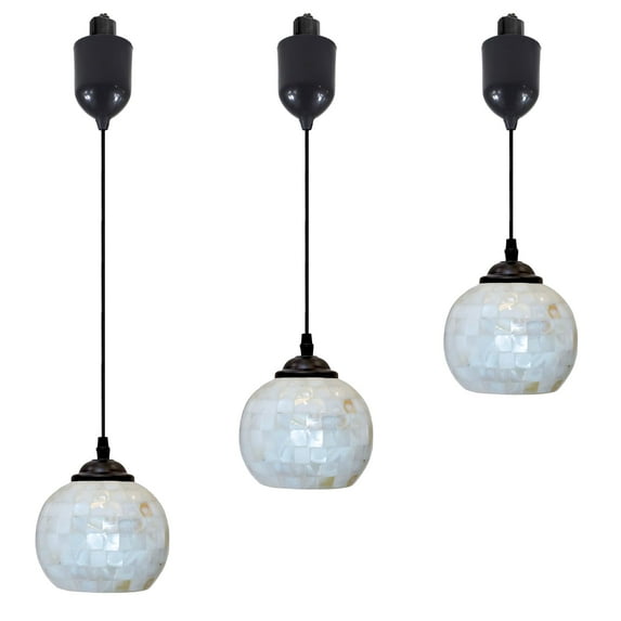 FSLiving Adjustable Height Halo Track Lighting Pendants, 4 Ft Cord, H-Type Track Hand-Crafted Mosaic Sea Shell Globe, E26 Socket Track Mount for Kitchen Island Sloped Vaulted Ceiling