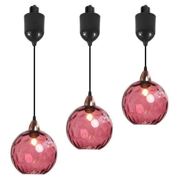 Adjustable Height Juno Track Lighting Pendants, 4 ft Cord, J-Type Dimmable Vintage Metal E26 Socket Chandeliers Hammered Glass Globe for Bar Kitchen Ceiling