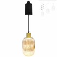 thumbnail image 1 of FSLiving Adjustable Height J Type Track Light Pendants Natural Wood E26 Socket Chandeliers Ribbed Amber Glass Globe 6.5 ft Vintage Stytle, Dimmable for Kitchen Island Planting Customizable, 1 of 7