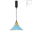 thumbnail image 1 of FSLiving Adjustable Height J Type Track Lighting Iron Blue Cone Lamp 5 Ft Vintage Stytle, Track Mount E26 Antique Brass Socket Vintage Style Pendant Light for Dinning Table Top Island, 1 of 9