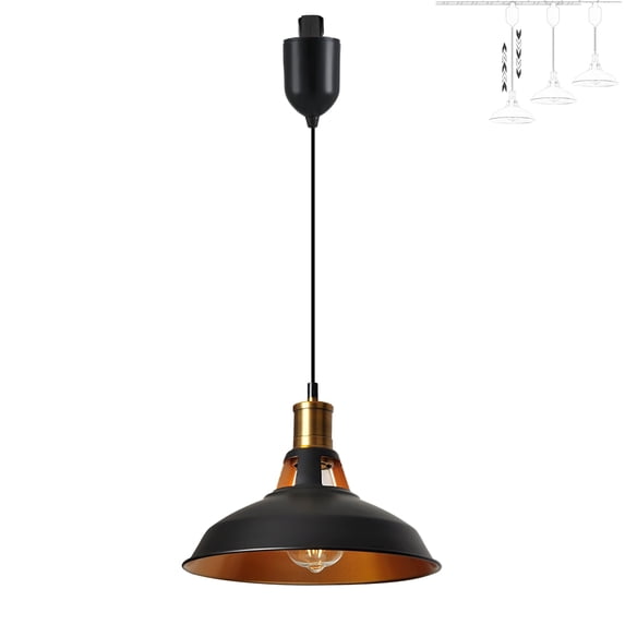 FSLiving Adjustable Height J Type Track Lighting Iron Cone Lamp 4 Ft Vintage Stytle, Track Mount E26 Socket Interior in Gold Macaron Style Pendant Light for Dinning Table Top Island