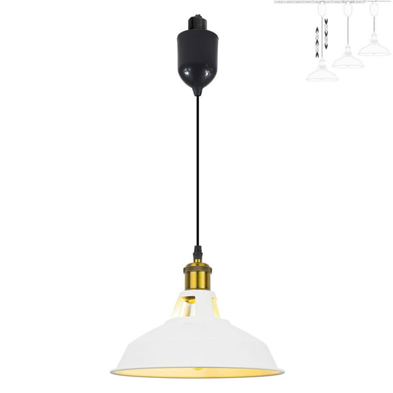 FSLiving Adjustable Height H Type Track Lighting Antique Brass Socket White Cone Shape Lamp 4 Ft Industrial Stytle Track Mount Pendant Light Decorate for Dinning Table