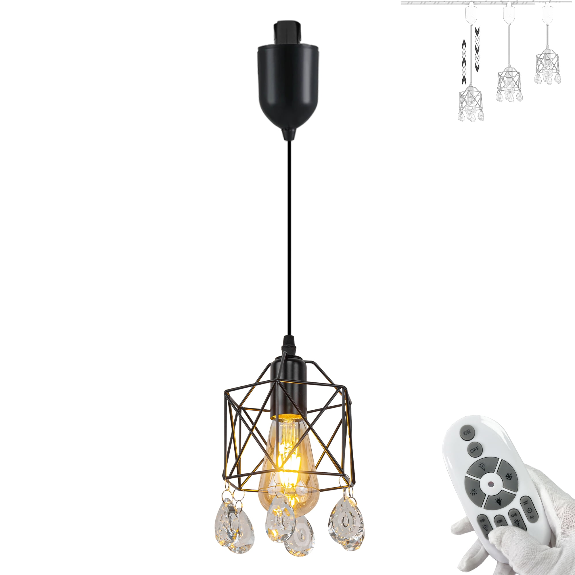FSLiving Adjustable Height J Type Track Pendant Light Industrial Black