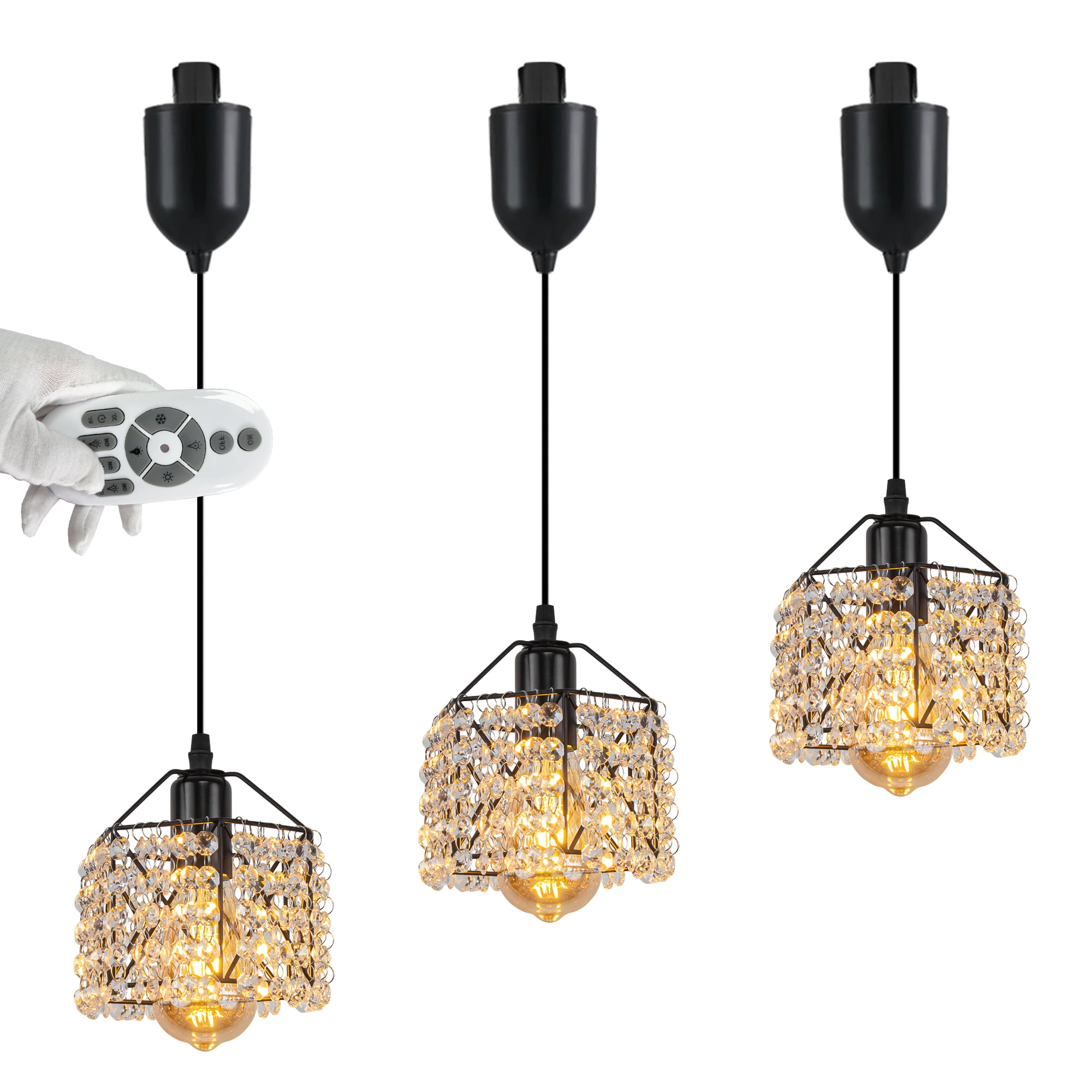 FSLiving Adjustable Height J Type Track Pendant Light Industrial Black