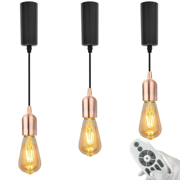 FSLiving Adjustable Height Juno Track Light Pendants, 5 Ft Cord, J-Type Track Light Heads with Retro Red Bronze E26 Smart LED Edison Bulbs Track Mount for Island Sloped Ceiling - Set of 3