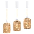 thumbnail image 1 of FSLiving Adjustable Height Juno Track Lighting Pendants, 5 Ft Cord, J-Type Track Pendant Lights Twine Natural Rattan Shade, E26 Socket Track Mount for Bar Island 3 Lights, 1 of 7