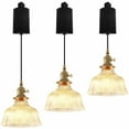 thumbnail image 1 of FSLiving Adjustable Height Juno Track Lighting Pendants, 6.5 ft Cord, J-Type Dimmable Vintage Copper Socket Chandeliers Clear Amber Glass Flower Shade for Bar 3 Lights Kitchen Ceiling, 1 of 8