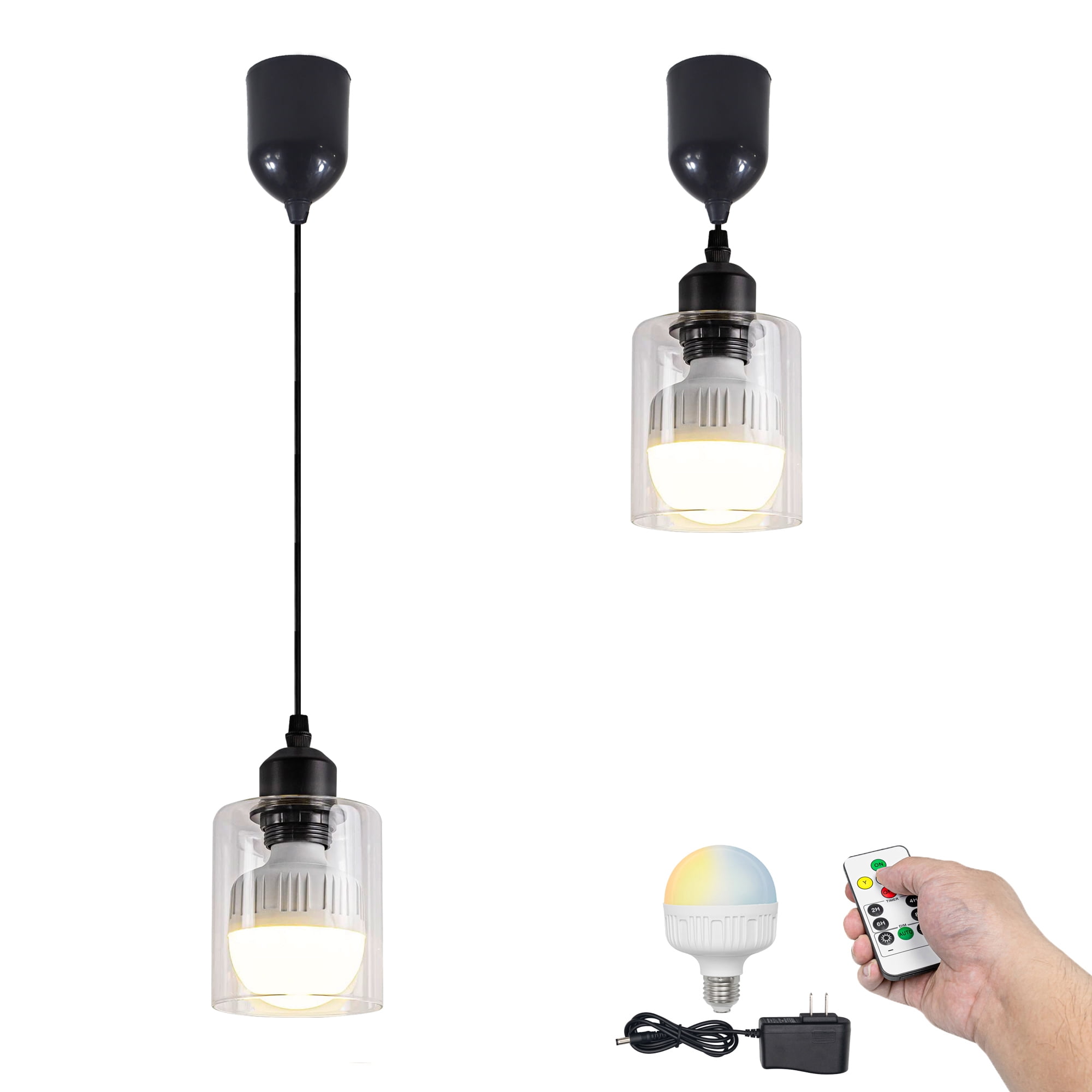 FSLiving Adjustable Height Pendant Light with Rechargeable Battery