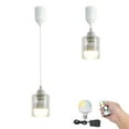 thumbnail image 1 of FSLiving Adjustable Height Pendant Light with Rechargeable Battery Operated RGB Dimmable Timing LED Bulb,Remote Control Lamp with White Socket and Clear Glass Shade for Slanted Ceiling - 2 Lights, 1 of 7