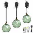 thumbnail image 1 of FSLiving Adjustable Height Rechargeable Battery Operated Pendant Light with Remote Control, 4 Ft Cord, Timer Dimmable Metal Socket Green Hammered Glass Globe Chandeliers for Courtyard Nightstand, 1 of 8