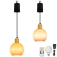 thumbnail image 1 of FSLiving Adjustable Height Rechargeable Battery Operated Pendant Light, Remote Control, 6.5Ft Cord, Timer, Wood Socket Mid Century Gradient Orange Globe Glass Chandeliers for Courtyard Nightstand, 1 of 8