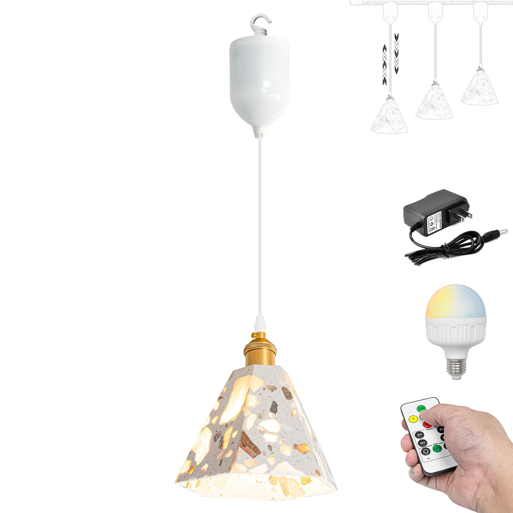 Fresh Look at Fsliving Adjustable Height Rechargeable Battery Operated Pendant Light