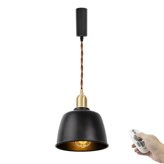 FSLiving Adjustable Height Remote Control H-Type Track Pendangt Light with E26 Brass Base&Black Metal Shade,Dimmable Color Changing Timing Vintage Lamp for Kitchen Sink,Customizable - 1 Light