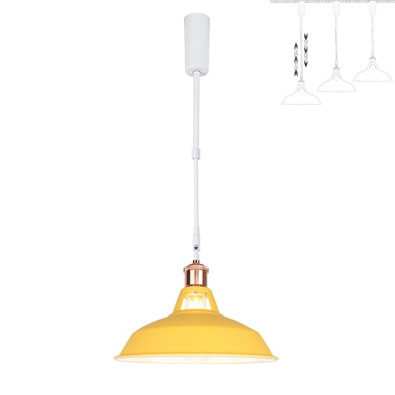 FSLiving Adjustable Height Track Pendnat Light H-Type Macaron Retractable Track Spotlight with Telescoping Rod Adjustable Gimbaled Lamp-Post Halo Track DIY Instant On Cover Lamp, Yellow - 1 Light