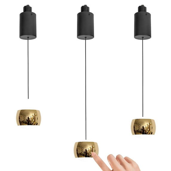 FSLiving Adjustable Height Track Pendnat Light H-Type Retractable Lift Track Dimmable LED Light Manual Touch Dimmer Indoor Island Light Adjustable Accent Uplight Downlight Lamp,Gold - Set of 3