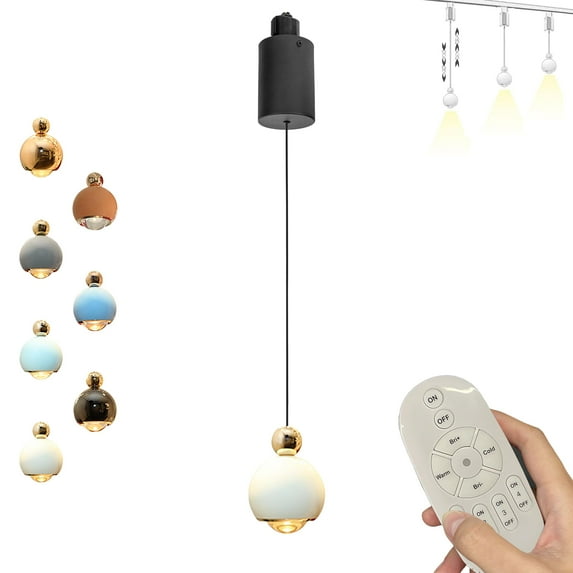 FSLiving Adjustable Height Track Pendnat Light H-Type Retractable Lift Track Pendnat Light by Remote Control with Stepless Dimming Globe Lamp for Indoor Kitchen Island,Cream - 1 Light