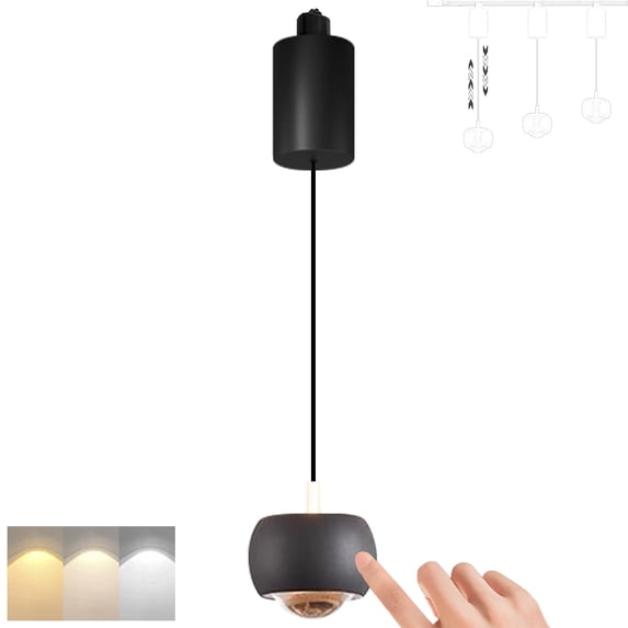 FSLiving Adjustable Height Track Pendnat Light H-Type Retractable Lift Track Dimmable LED Light Touch Dimmer Indoor Island Light Globe Accent 3 Colors Mini Up-Downlight Lamp, Matte Black
