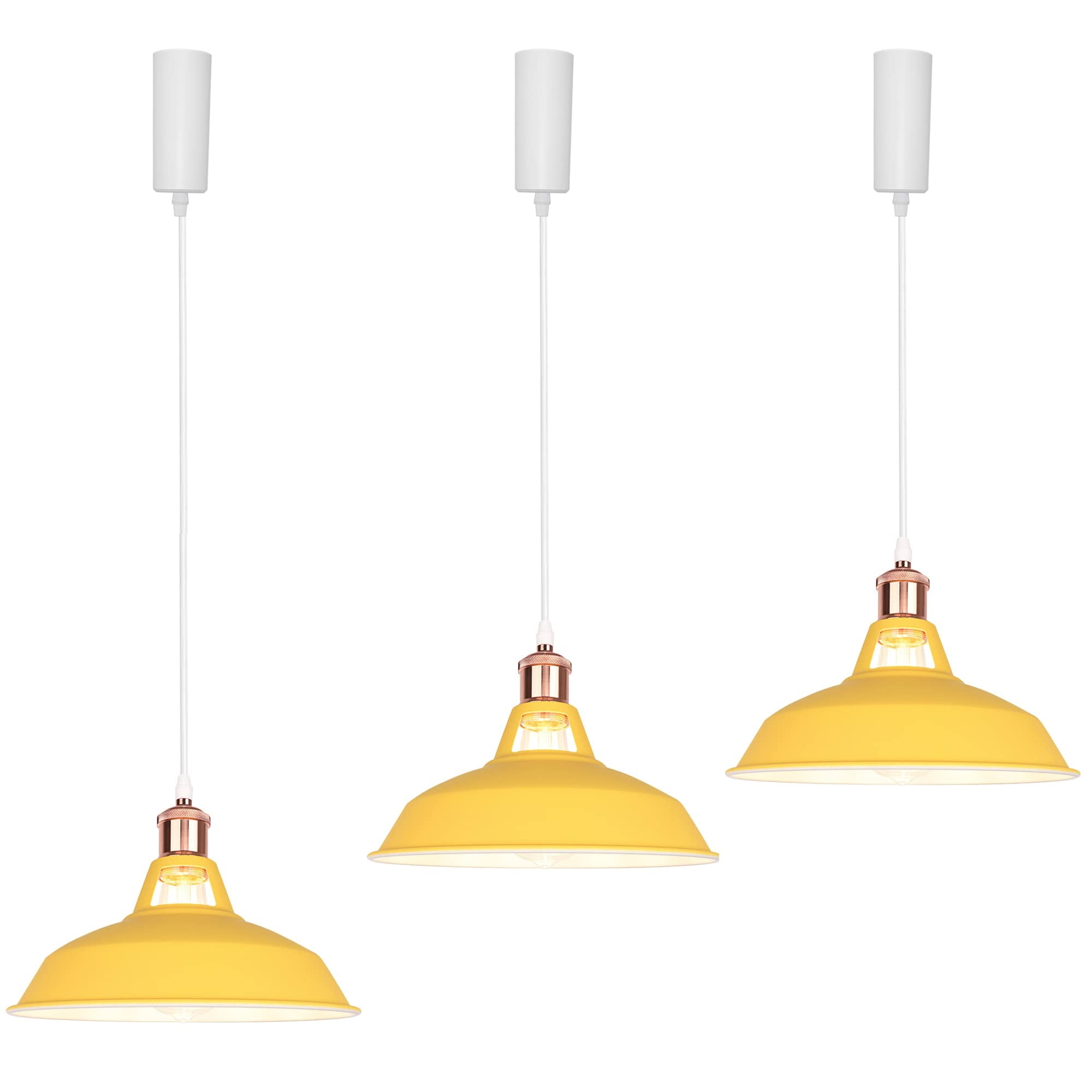 FSLiving Adjustable Lamp H-Type Track Pendant Lighting with Cord Total 5FT Customizable Yellow Iron Lampshade Dimmable Macaron Style for Decor Restaurant Kitchen Island Bar - 3 Lights