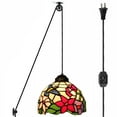 thumbnail image 1 of FSLiving Adjustable Pulley Pendant Light with 15 Feet In-Line Dimmer Switch Plug-in Cord,Colorful Handmade Glass Shade Antique Chandelier for Restaurant Bedroom Study Bar,Bulb Not Included - 1 Light, 1 of 7