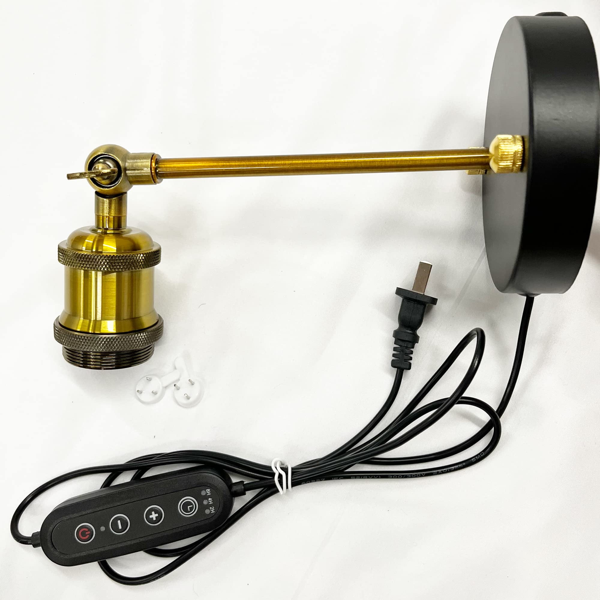 FSLiving Adjustable Wall Sconces with Plug-in Dimmer & Timer Cord E26 Gold Bronze Socket Dimmable Wall lamp Ceiling Fixture for Hallway Kitchen Island Reading Lighting Bedside Light No Drilling